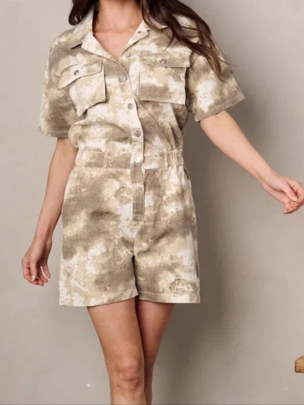 Greylin Beige Tie-Dye Utility Bermudas